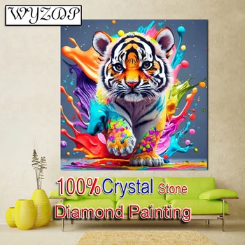 5D Diy 100% Картина С Кристалалми и Стразами Маленький Тигр Полная Квадратная Алмазная Вышивка Крестиком Diamond Art Crystal Docer 20240106