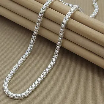 Ожерелье из стерлингового серебра 925 пробы, 4 мм, 20 дюймов, цепочка-коробка, ожерелье для мужчин, женщин, Свадьба, помолвка, ювелирные украшения Colar de Prata