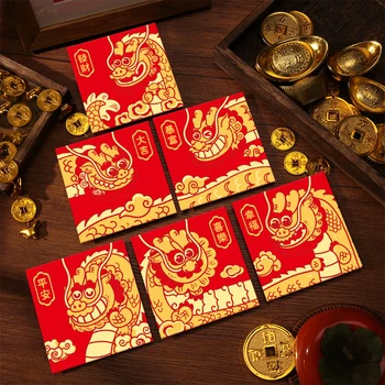 6ШТ 2024 Год Дракона Красные Конверты для весеннего фестиваля Китайский Новый Год Хунбао Для украшения Лунного Года