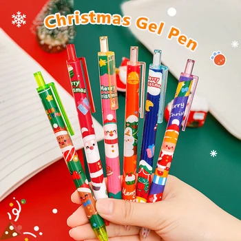 Милые Рождественские гелевые ручки Санта Клауса, черные чернила 0,5 мм, выдвижная ручка для письма, ручки для подписи, Школьные канцелярские принадлежности Для детей, подарки