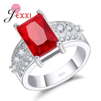 Роскошные квадратные кольца с красным кубическим цирконием из стерлингового серебра 925 Пробы, модные свадебные украшения Для женщин, обручальные кольца Halo Anillos