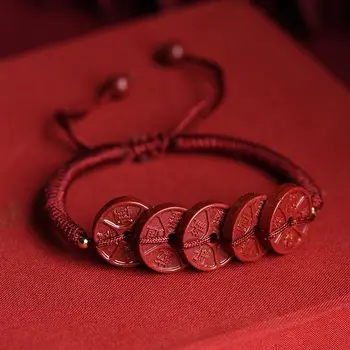 Высокое Содержание Киновари Пять Императорских Монет Плетеный Красный Веревочный Ножной Браслет для Мужчин и Женщин В Этом Году Жизни Ручной Веревочный Подарок Паре