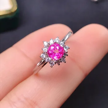 Оригинальное обручальное кольцо с розовым топазом для женщин, серебро S925, Милое кольцо регулируемого размера, изысканные ювелирные изделия для леди