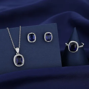 горячая распродажа, Европейский и американский новый аквамариновый набор из трех драгоценных камней в форме сердца, роскошный набор с бриллиантами, ожерелье, кольцо, серьга-гвоздик