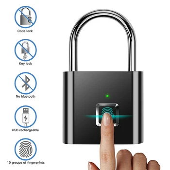Черный серебристый дверной замок без ключа, перезаряжаемый через USB, умный замок с отпечатками пальцев, быстрая разблокировка, металлический саморазвивающийся чип из цинкового сплава