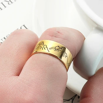Кольцо с гравировкой CHENGXUN Mountain Глянцевое Кольцо для женщин и девочек из нержавеющей стали с широким кольцом на палец 25-я годовщина свадьбы Наружные украшения