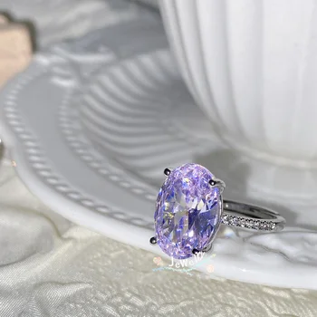 Тонкое кольцо с фиолетовым овальным камнем, Обручальное кольцо с фиолетовым цирконом, кольца для женщин, Модные свадебные украшения серебряного цвета, Простой подарок