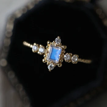 Новое инкрустированное серебром кольцо с голубым драгоценным камнем, мечтательное романтическое легкое роскошное ретро-женское ювелирное изделие, аксессуары для вечеринок и помолвок