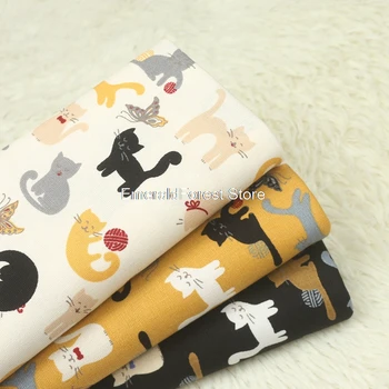Новая ткань с рисунком милого кота, лоскутная ткань ручной работы, ткань для сумок, хлопок и лен 90см * 110см