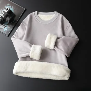 Зимнее термобелье, топы, футболки из овечьей шерсти, мужская футболка с длинными рукавами и бархатной подкладкой, облегающая рубашка с круглым вырезом