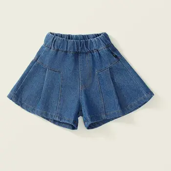 Джинсовые шорты для девочек, новинка лета 2024, детская одежда для девочек, Корейская версия, Свободные горячие штаны, шорты с имитацией юбки в складку