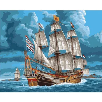 Картина по номерам Морской корабль Пейзажи Картина маслом на холсте В рамке Наборы для рукоделия ручной работы для взрослых Цветной рисунок Домашнего декора