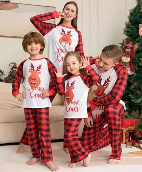 Зима 2022, Новогодний модный комплект рождественских пижам, одежда для мамы и детей, Рождественские пижамы для семьи, комплект одежды в тон