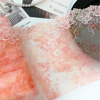 2 метра Оранжевой кружевной отделки с цветочной вышивкой для аксессуаров одежды, аппликация для шитья костюмов, Кружевная ткань шириной 15 см