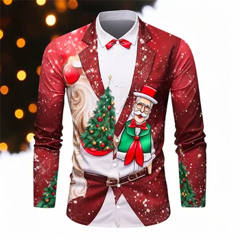 2024 Гавайи Санта Тема Мужская Рубашка Санта Клаус Счастливой Ночи Модные Элементы Свободные Повседневные Милые Пожилые Люди Плюс Размер S-6XL