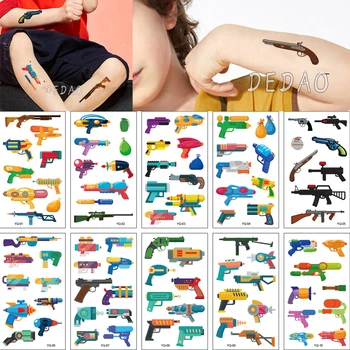 10шт Поддельных наклеек с татуировками для детей, крутых мультяшных снайперских винтовок, пистолетов, временных татуировок, детских водонепроницаемых тату-арт-татуировок