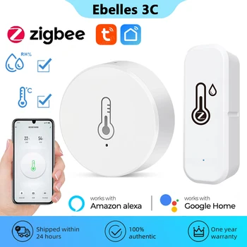Требуется датчик температуры и влажности Tuya ZigBee Приложение Smart Home Detector Монитор реального времени Работает с Alexa Google Zigbee Hub