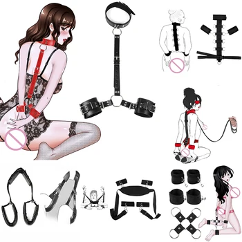 Извращенный БДСМ-бондаж с ограничителями от шеи до запястий, Эротический ошейник, наручники, комплект для связывания, Ролевая игра рабыни, фетиш, секс-игрушки для пар